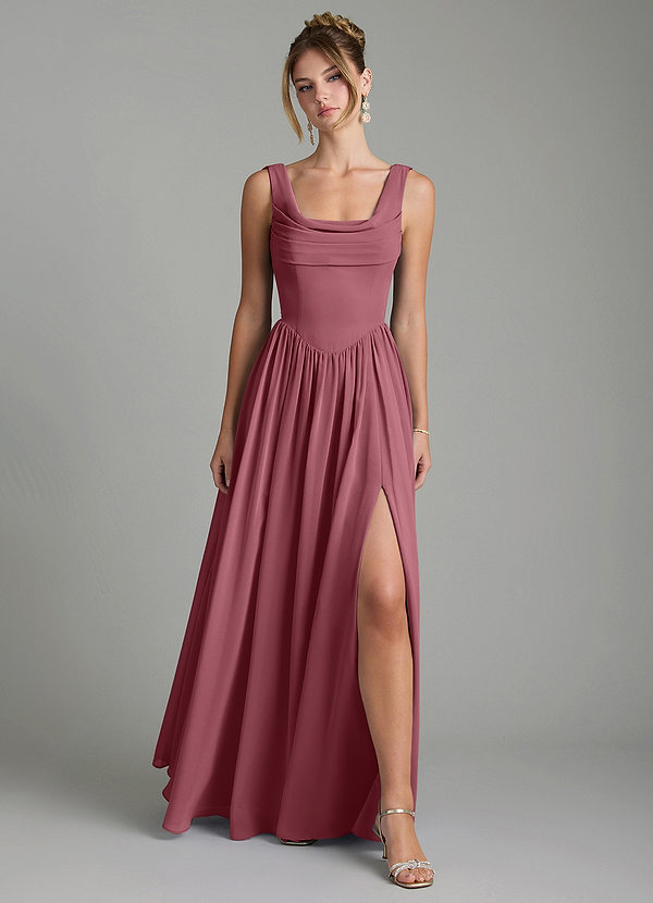 Novi Vestidos de dama de honor Vestido Rosa Del Desierto de Gasa de Línea A con Plisado image1