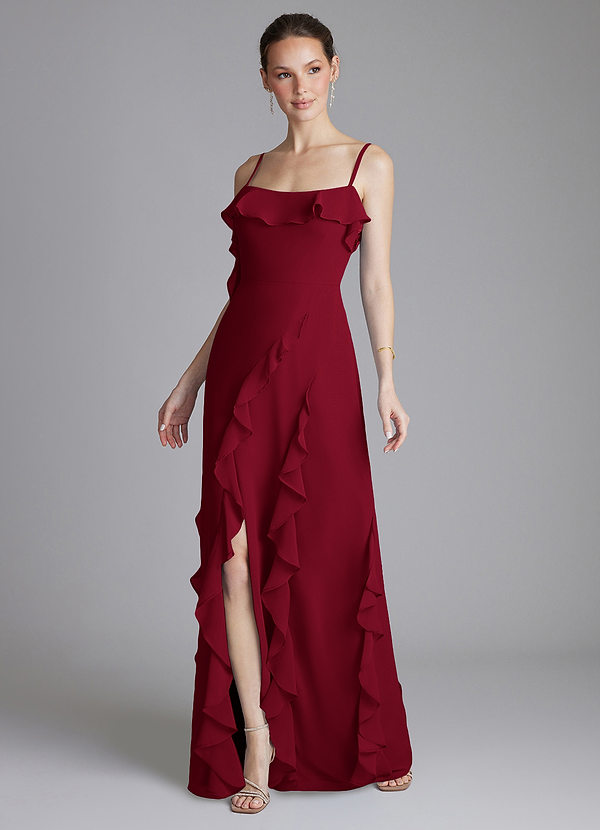 Azazie Malia Bridesmaid Dresses Burgundy Sheath Ruched Chiffon Dress image1