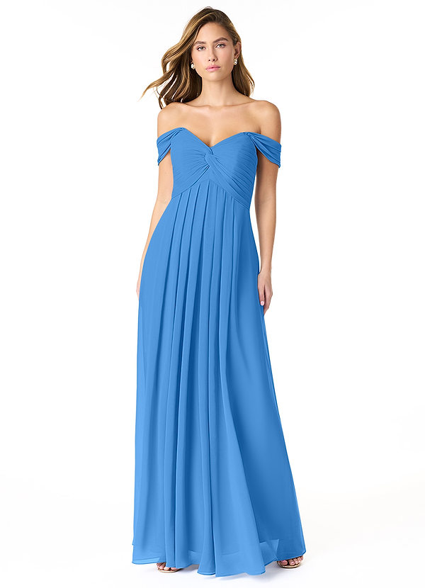 Azazie Kaitlynn Bridesmaid Dresses Blue Jay Empire Ruched Chiffon Convertible Dress image1