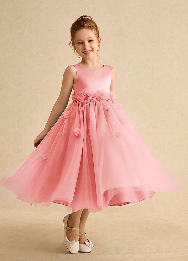 Azazie Lux Flower Girl Dresses Coral A-Line Beaded Tulle Dress image1