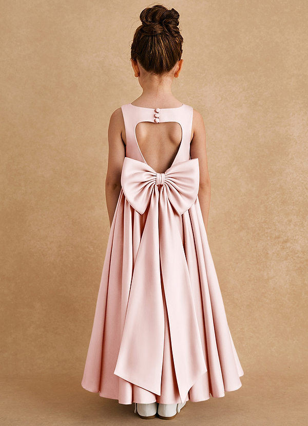 Azazie Bettie Flower Girl Dresses Blushing Pink A-Line Bow Matte Satin Dress image1