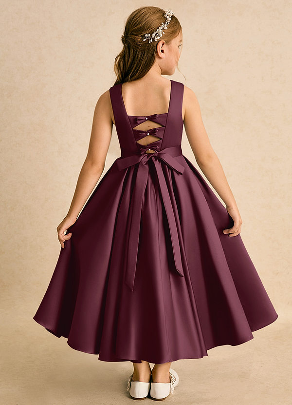 Azazie Junebuj Flower Girl Dresses Vestido de Cabernet de Satin Mate de Princesa con Plisado image1