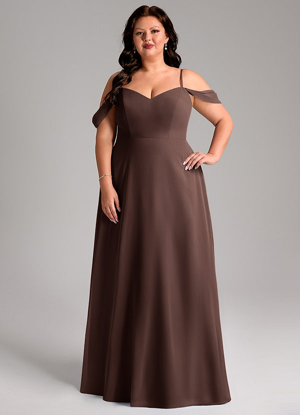 Azazie Marley Bridesmaid Dresses Ganache A-Line Off the Shoulder Chiffon Convertible Dress image1