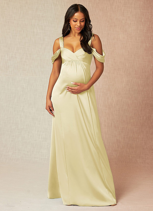 Azazie Rhea Maternity Bridesmaid Dresses A-Line Off-The-Shouler Pleated Stretch Satin Floor-Length Dress image1