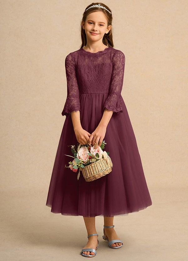 Azazie Lamb Girls Formal Blumenkinder Kleider Ballkleid Spitze Kleid Cabernetrot image1