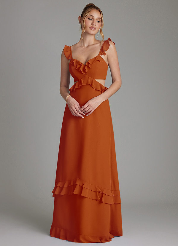 Azazie Malaya Vestidos Dama de Honor Vestido de Pimenton de Gasa de Corte en A con Corsé image1