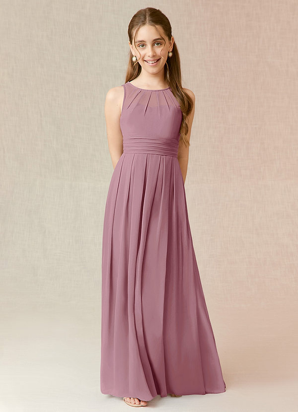 Azazie Bibiane Junior Vintage Mauve A-Line Pleated Chiffon Dress image1