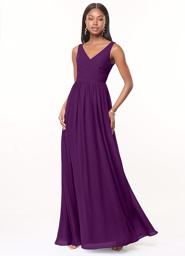 Azazie Keyla Bridesmaid Dresses Grape A-Line V-Neck Pleated Chiffon Dress image1
