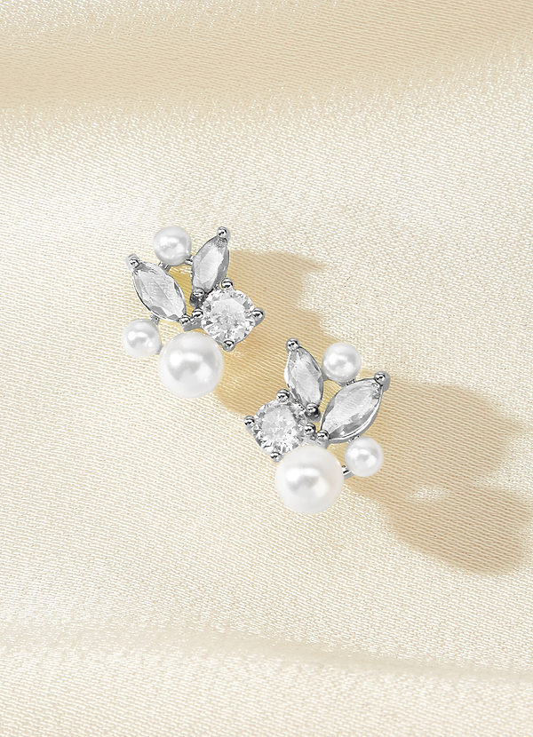 front Petal and Pearl Stud Earrings