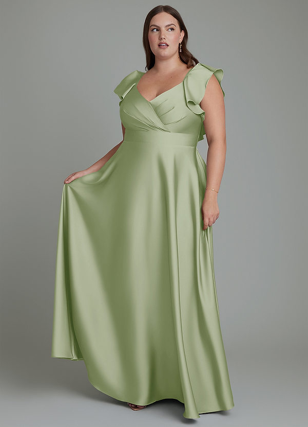 Leilani Bridesmaid Dresses Dusty Sage A-Line Ruched Stretch Satin Dress image1