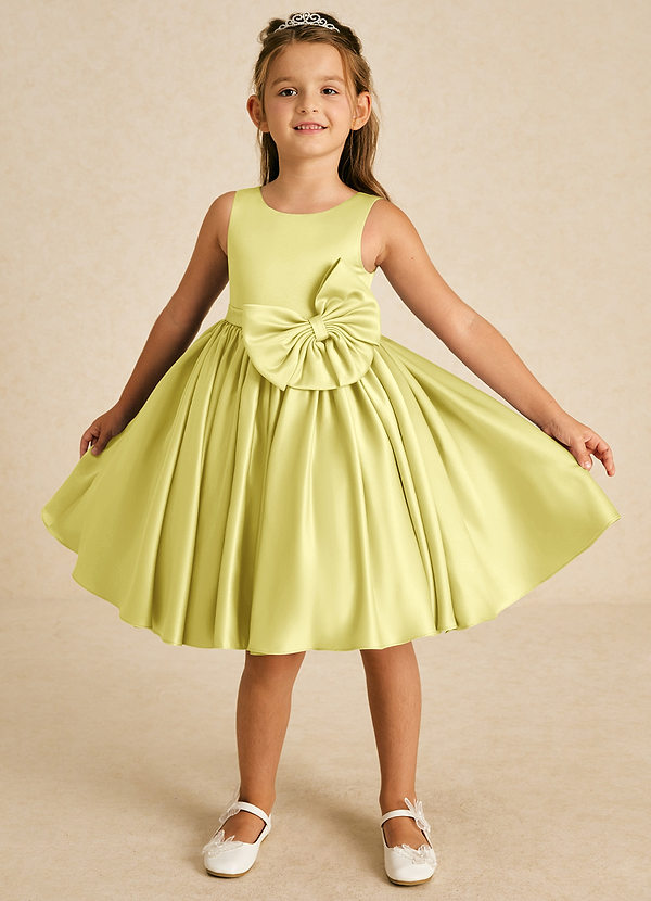 Azazie Apple Flower Girl Dresses Lemon Sorbet A-Line Bow Matte Satin Dress image1