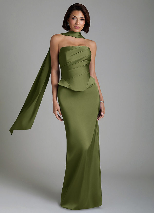 Harlow Bridesmaid Dresses Olive Sheath Corset Stretch Satin Dress image1