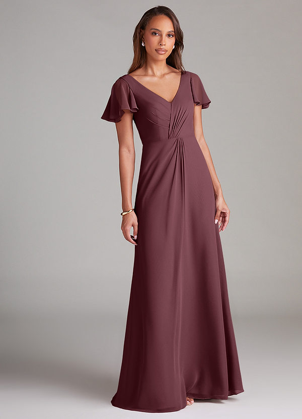 Azazie Soren Bridesmaid Dresses Sangria A-Line Ruched Chiffon Dress image1
