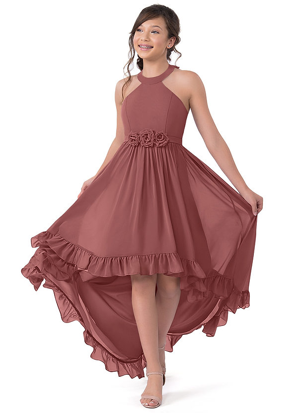 Vestidos Modernos AsiméTricos Para Damas De Honor Junior Con Cuello De Capa Terracota