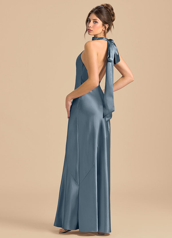 Azazie Velli Robes Demoiselle d'honneur Robe Fourreau en Satiné métallisé Col Haut Violet Crépusculaire image1