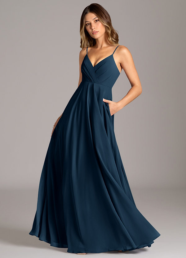 Azazie Amani Abiti da Damigella Abito A-Line in Chiffon Plissettato Marino Scuro image1