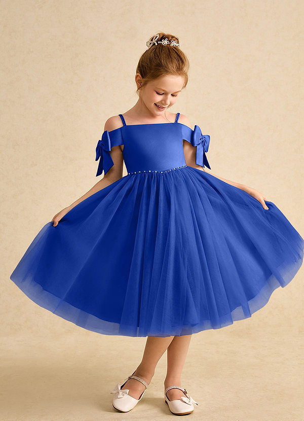 Azazie Amie Vestidos de Niña de Flores Vestido de Azul Real de Satin Mate de Corte En A con Vestidos sin tirantes image1