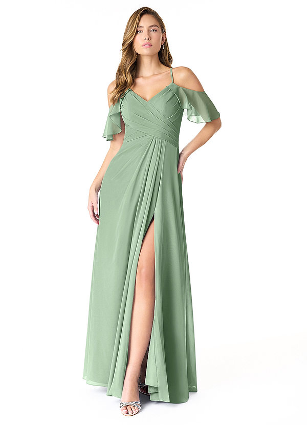 Azazie Dakota Abiti da Damigella Abito A-Line in Chiffon con Scollo a V a Pieghe Matcha image1