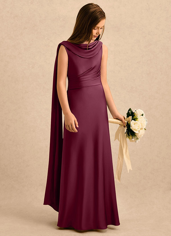 Azazie Sanah Girls Formal Blommflicksklänningar Klä A-Line i Stretch Satin Plisserad image1
