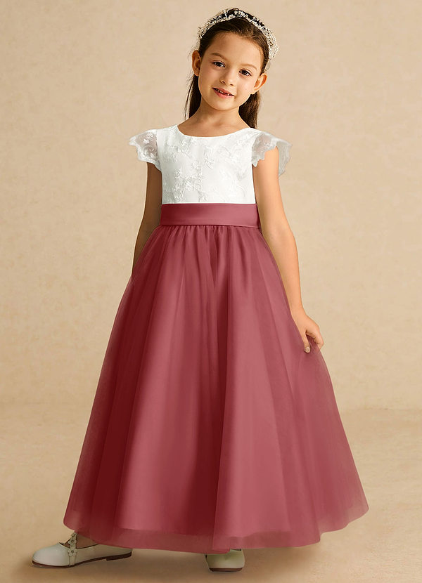 Azazie Pookie Flower Girl Dresses Antique Rose A-Line Lace Tulle Dress image1