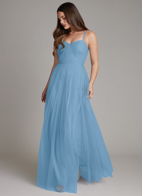 Azazie Teagan Bridesmaid Dresses Steel Blue A-Line Sweetheart Neckline Tulle Dress image1