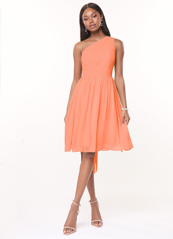 Azazie Katrina Bridesmaid Dresses Sunset A-Line One Shoulder Chiffon Dress image1
