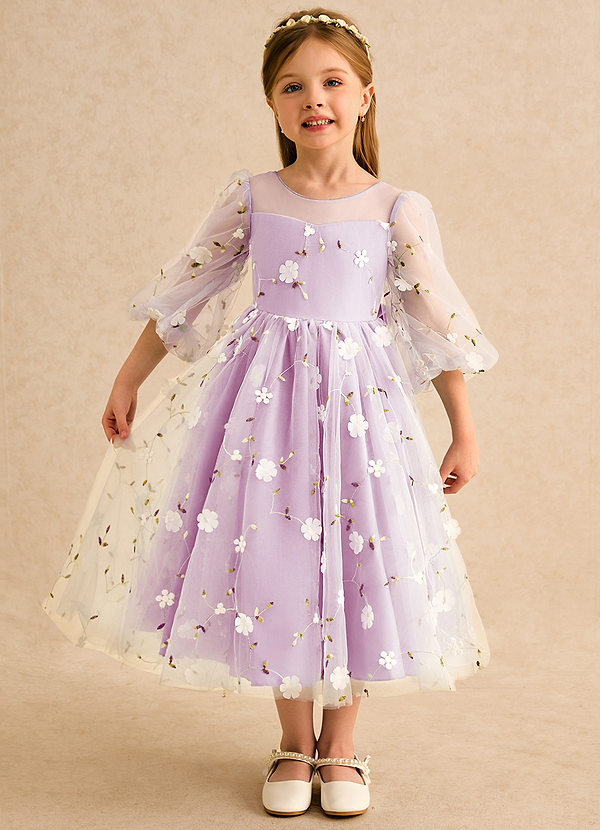 Azazie Elowen Flower Girl Dresses Candy Pink A-Line Sweetheart Neckline Lace Dress image1