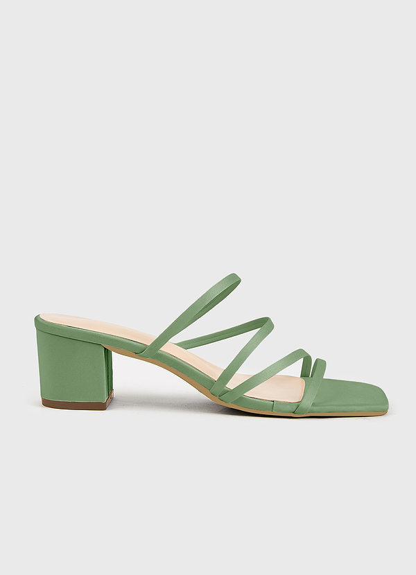 front Matching Color Matte Satin Strap Low Heel Sandals