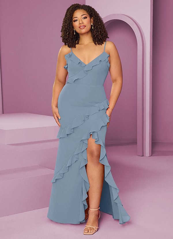 Barbie ♥ Azazie Bridesmaid Dresses Dusty Blue Sheath Chiffon Dress image1