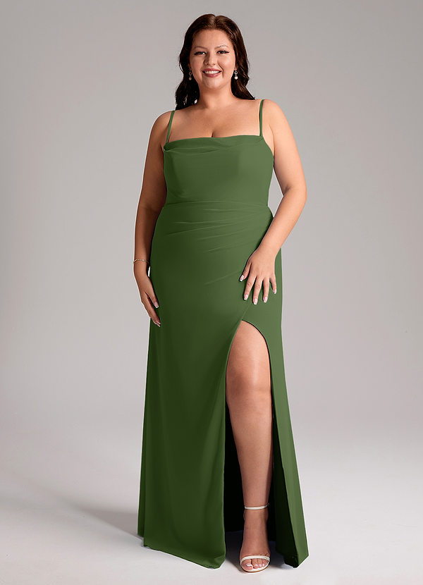 Azazie Leonis Abiti da Damigella Abito Convertibile Tubino in Chiffon Senza Cinturino Oliva image1