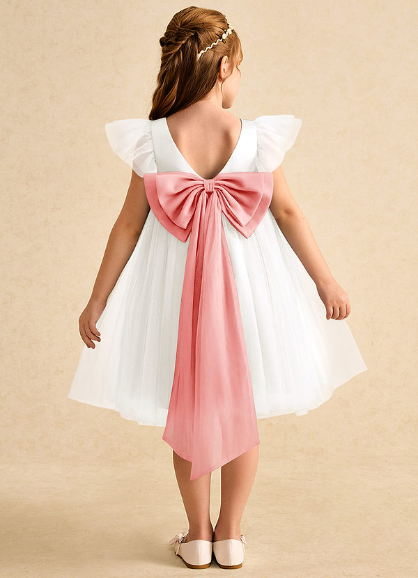 Azazie Munchkin Flower Girl Dresses Ivory Coral A-Line Bow Tulle Dress image1