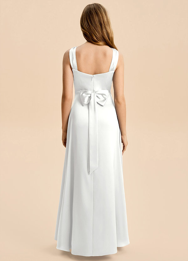 Azazie Kiki Junior Robe Trapèze en Satin extensible Arc Blanc image1