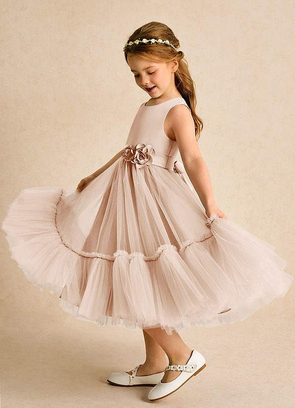 Azazie Miracle Flower Girl Dresses English Rose A-Line Bow Matte Satin Dress image1