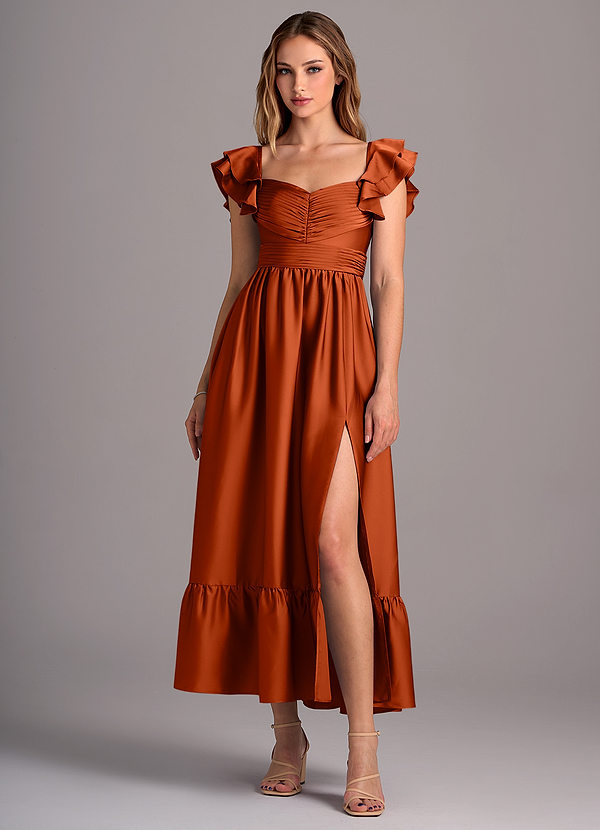 Azazie Anaya Bridesmaid Dresses Paprika A-Line Sweetheart Neckline Stretch Satin Convertible Dress image1