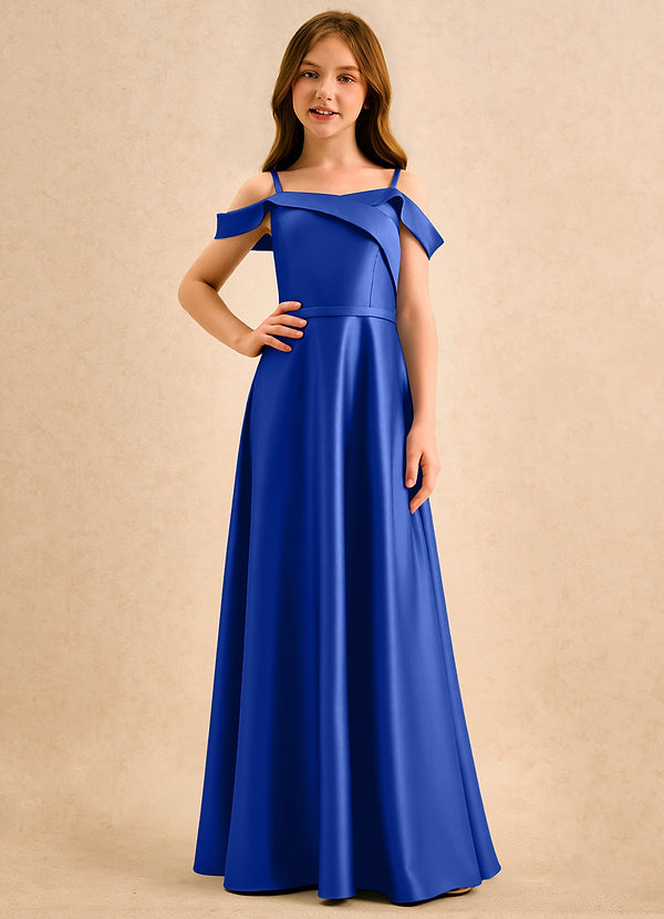 Azazie Jupie Girls Formal Vestidos de Niña de Flores Vestido de Azul Real de Satin Mate de Corte en A con Plisado image1