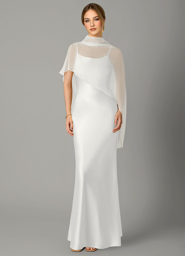 Azazie Jaleesa Brautjungfernkleider A-Linie Hoher Kragen Stretch-Satin Kleid Weiß image1