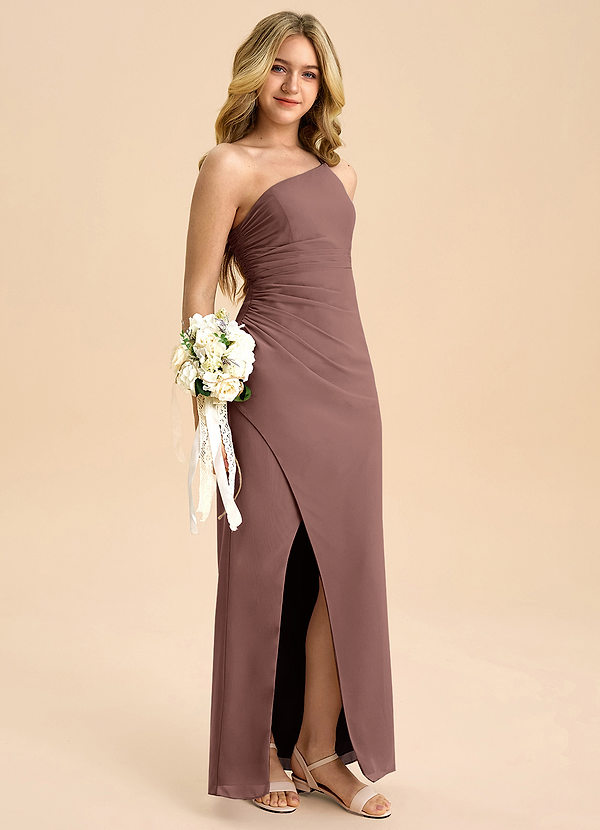 Azazie Eren Junior Espresso Sheath Pleated Chiffon Dress image1