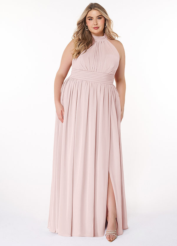 Azazie Iman Bridesmaid Dresses Blushing Pink A-Line A-Line Ruched Chiffon Dress image1