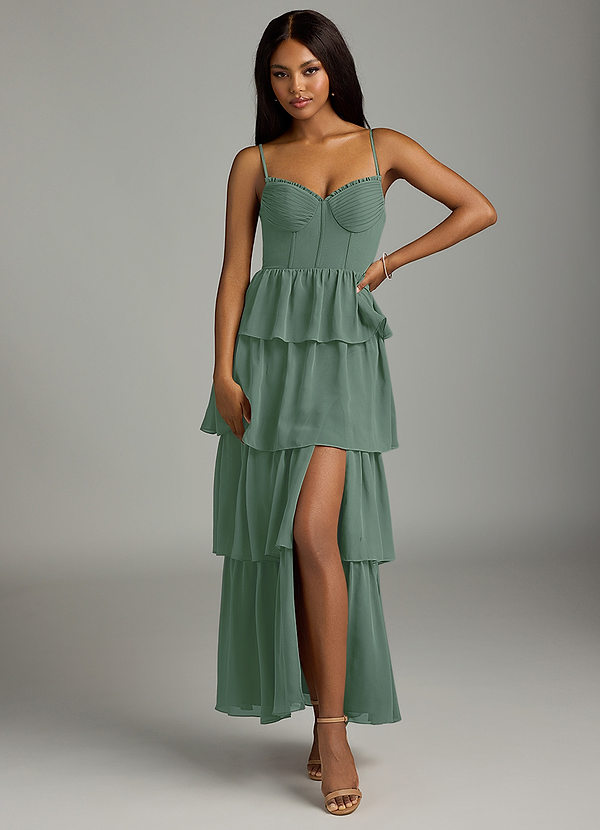 Azazie Kaiden Brautjungfernkleider A-Linie Herzausschnitt Chiffon Kleid Eukalyptus image1