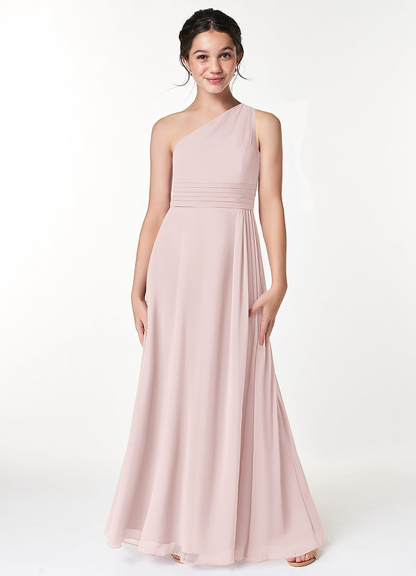 Azazie Cleo Junior Blushing Pink A-Line Pleated Chiffon Dress image1