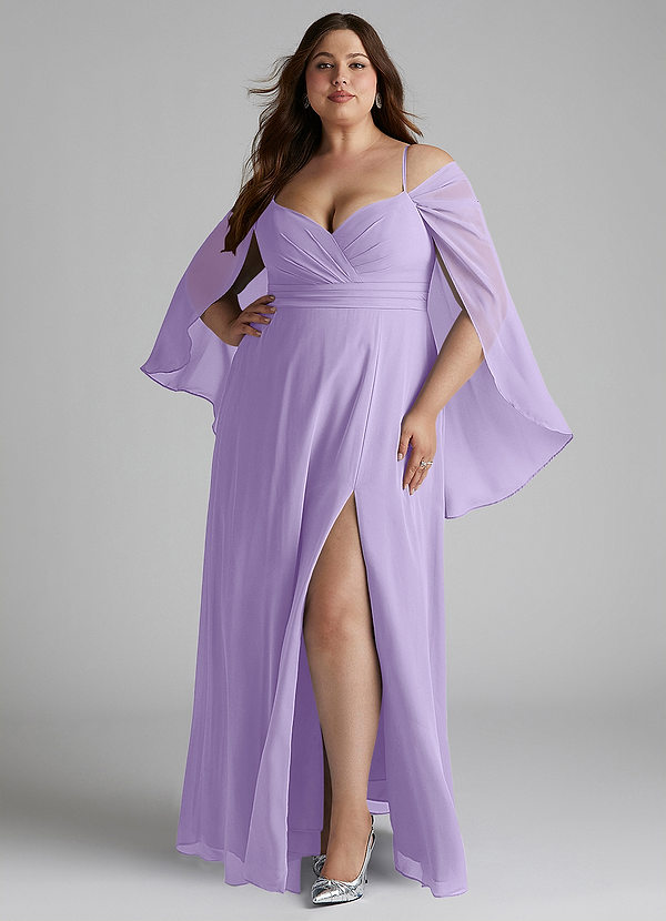 Azazie Cienna Bridesmaid Dresses Lilac A-Line Long Sleeve Chiffon Dress image1