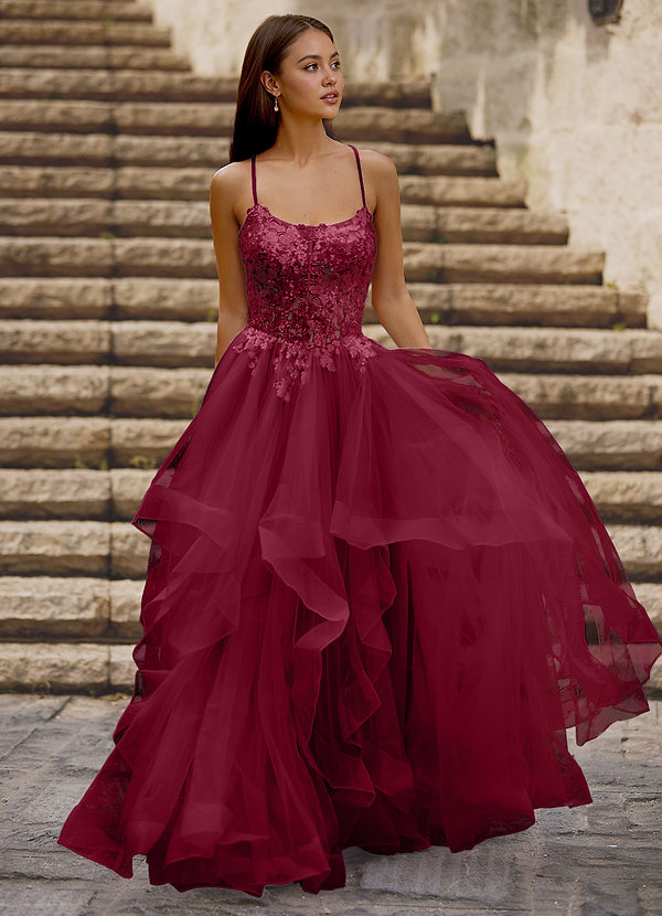 Mosaic Burgundy Ruffle Prom Dress image1