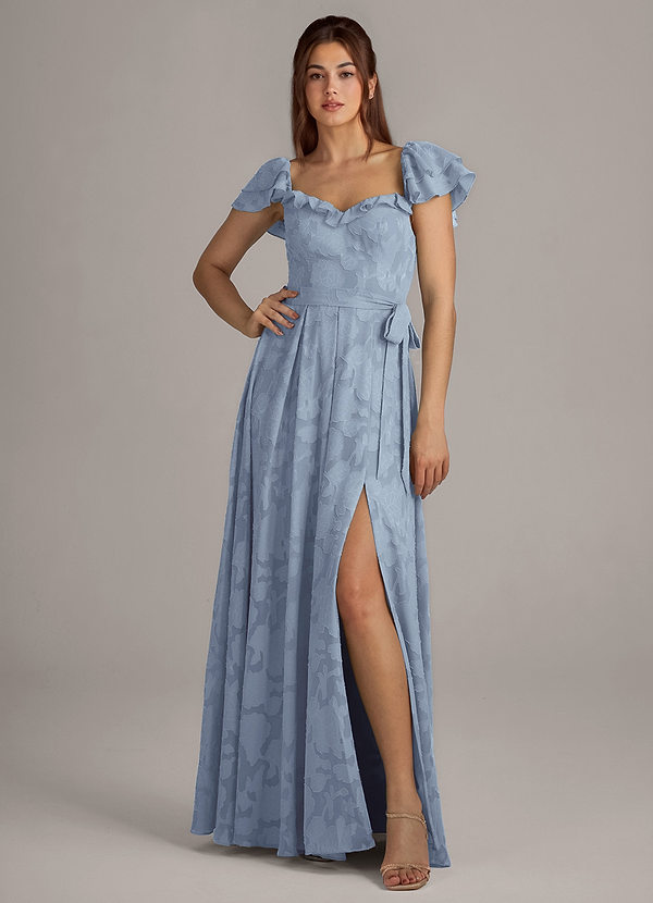 Azazie Aricella Brautjungfernkleider A-Linie Korsett Blumen-Burnout Kleid Staubblau image1