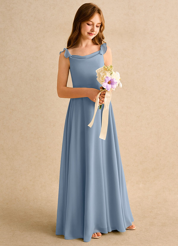 Azazie Puppy Girls Formal Flower Girl Dresses Dusty Blue A-Line Pleated Chiffon Dress image1