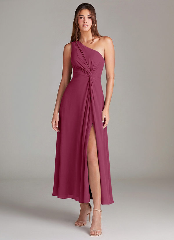 Azazie Brooke Bridesmaid Dresses Mulberry A-Line One Shoulder Chiffon Dress image1
