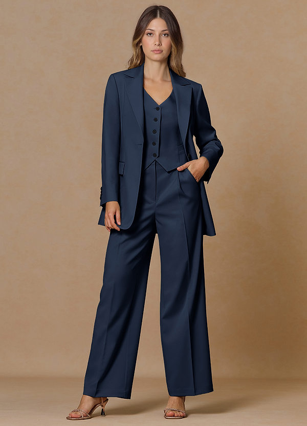 front Rowan Dark Navy Refined Weave Performance 3-Piece Suit