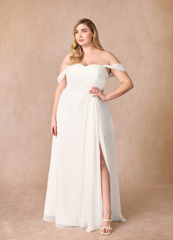 Azazie Zadie Abiti da Sposa Abito A-Line in Chiffon a Spalla Scoperta Bianco Diamante image1