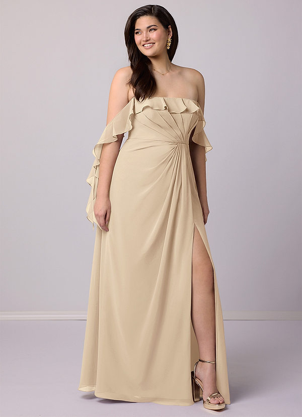 Barbie ♥ Azazie Bruidsmeisjes Jurken Converteerbaar Jurk van Chiffon met A-Lijn Off the Shoulder Champagne image1