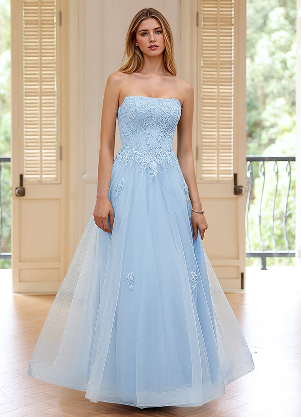 Pipery Sky Blue Corset Glitter-Tulle Ruffles Prom Dress image1