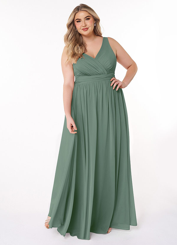 Azazie Kora Bridesmaid Dresses Eucalyptus A-Line Pleated Chiffon Dress image1
